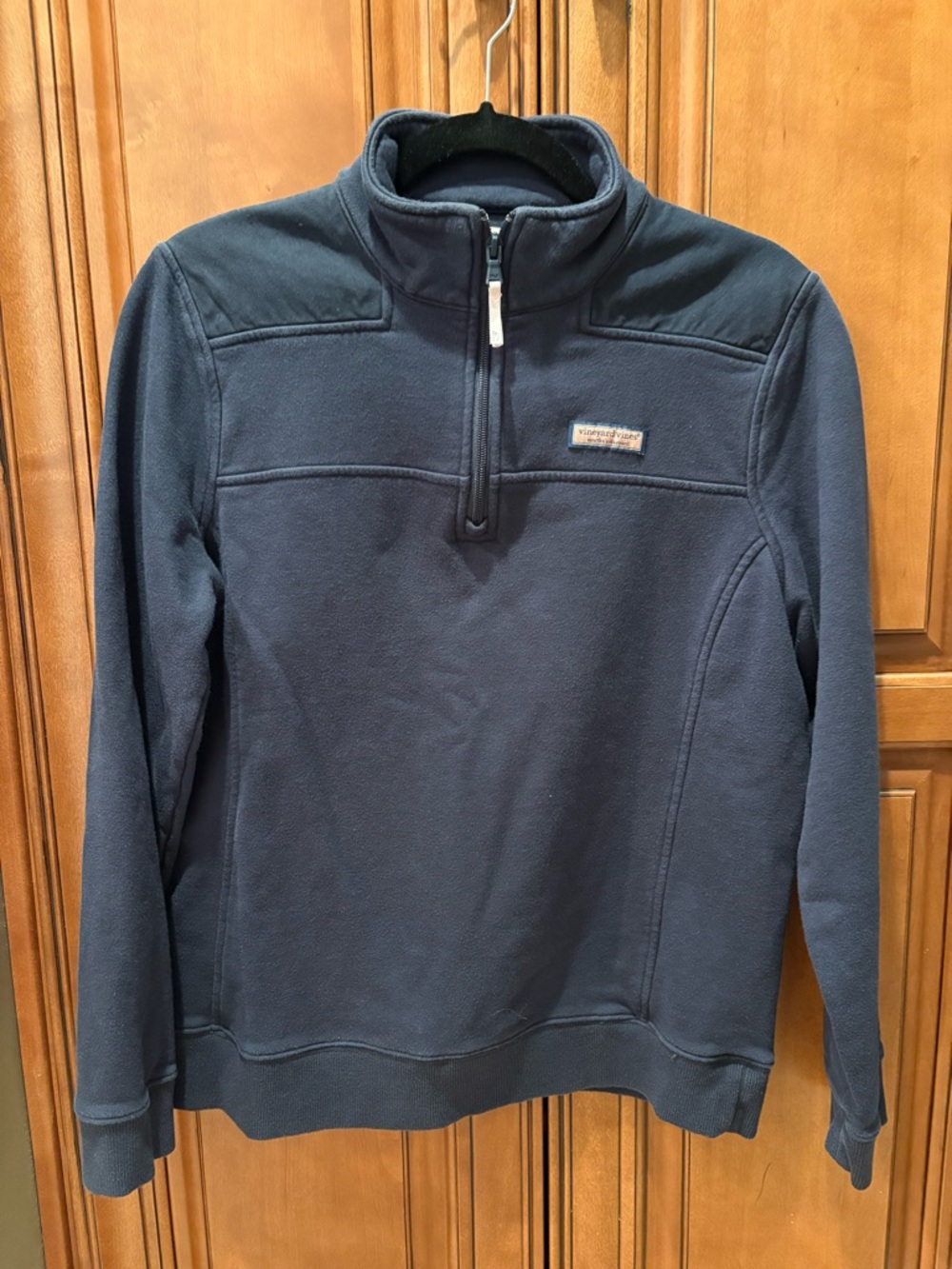 Vineyard Vines Navy Quarter-Zip Pullover with Pink Logo Patch